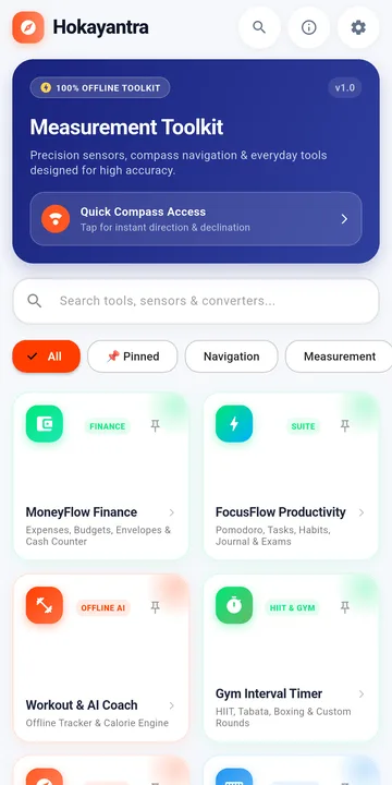 Hokayantra home screen with the tool list