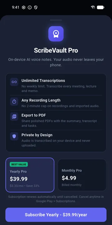 ScribeVault Pro plans