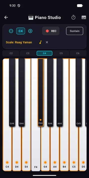 Piano with Raag Yaman highlighted