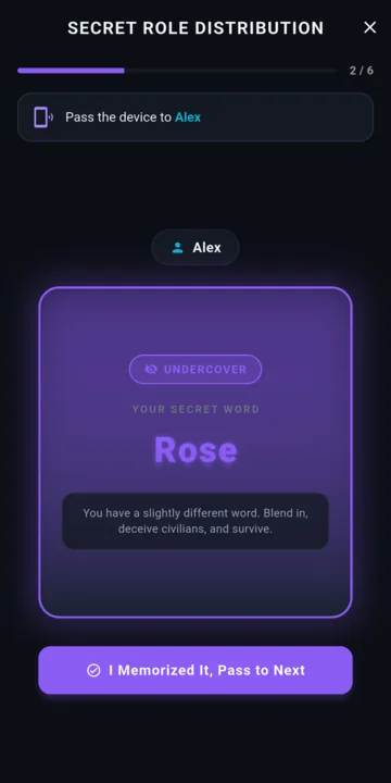 Secret word card revealing the Undercover's word